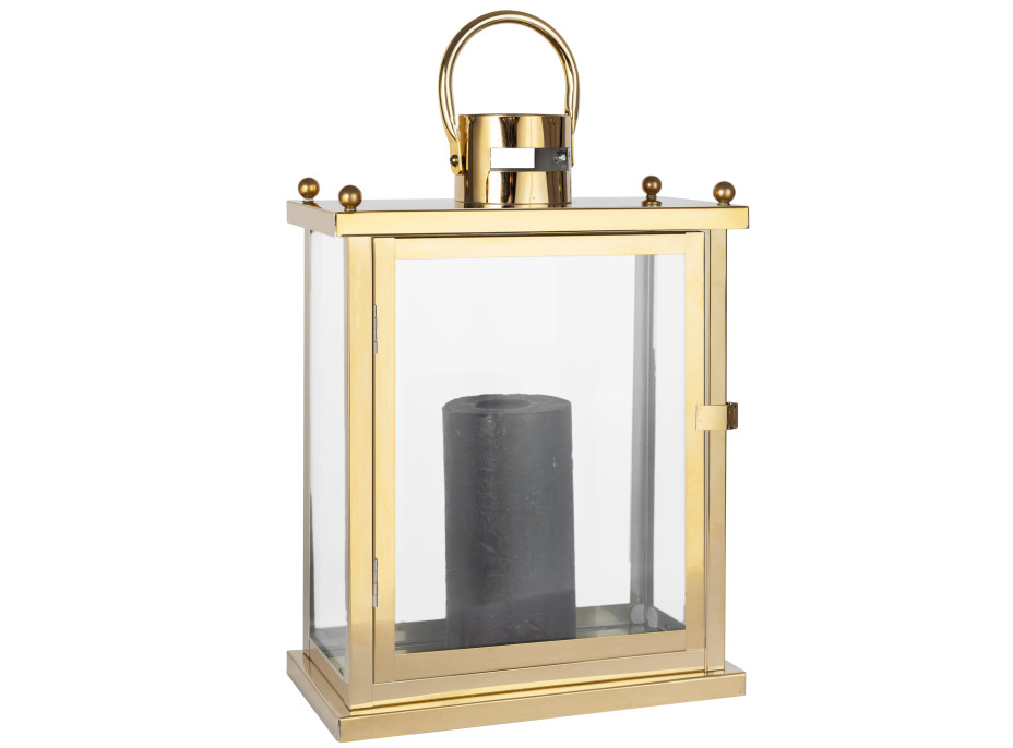Lucerna BOX - kov/sklo - zlatá - 30 cm