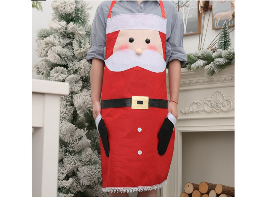 Vánoční zástěra na vaření s kapsami Santa Claus - červená - 85x64 cm