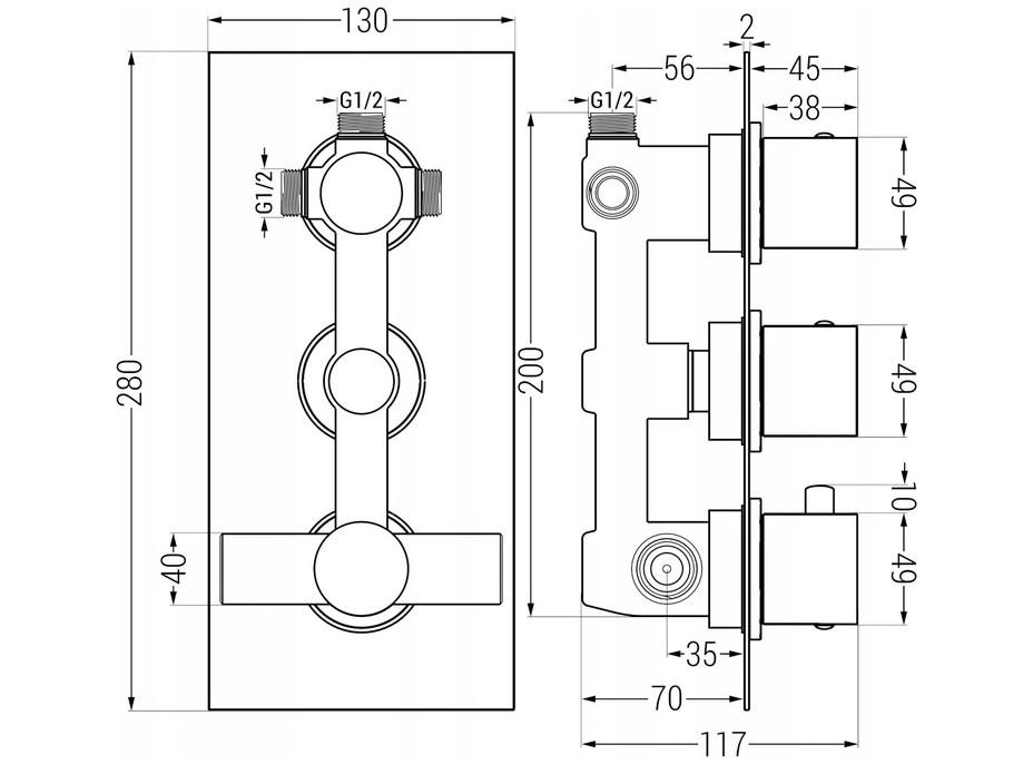 Podomítková termostatická baterie MEXEN CUBE - chrom - 3 výstupy, 77503-00