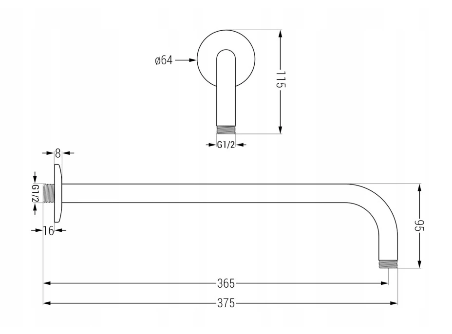 Rameno dešťové sprchy MEXEN - 40 cm - černé matné, 79211-70