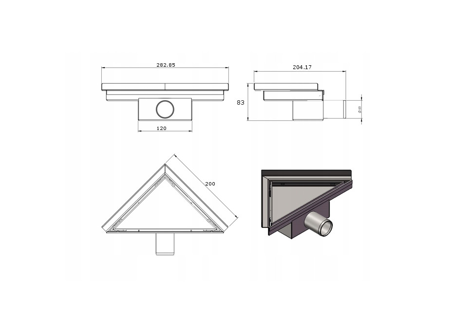 Trojúhelníkový rohový sprchový žlab MEXEN FLAT 2v1 - 20 cm, 1010320