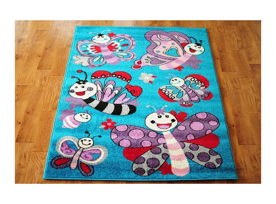 SKLADEM: Dětský koberec MOTÝLI - tyrkysový - 120x170 cm