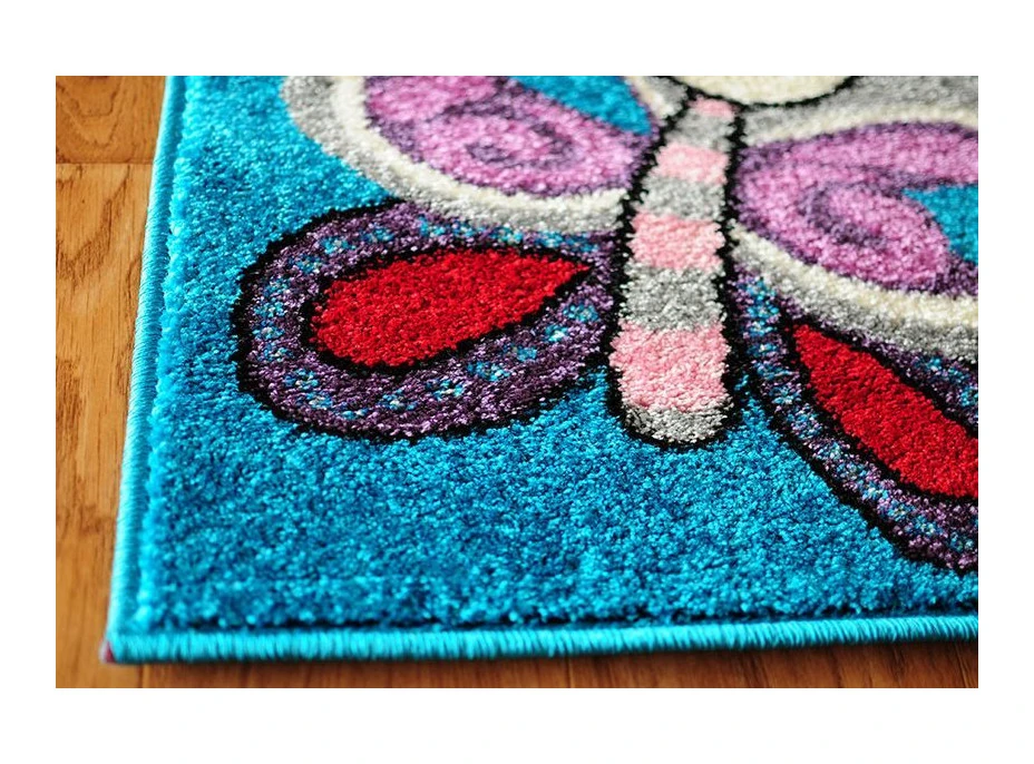 SKLADEM: Dětský koberec MOTÝLI - tyrkysový - 120x170 cm