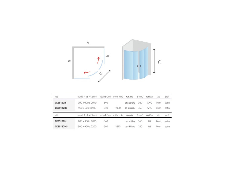 Sprchový box, čtvrtkruh, 80 cm, satin ALU, sklo Point, zadní stěny bílé, litá vanička, se stříškou
