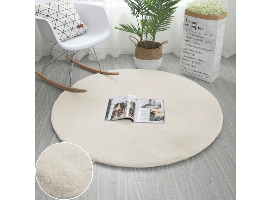 Kulatý koberec RABBIT - 100 cm - ecru bílý - imitace králičí kožešiny