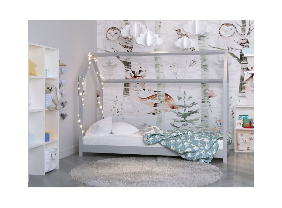 Dětská domečková postel IZABELA - šedá 200x90 cm