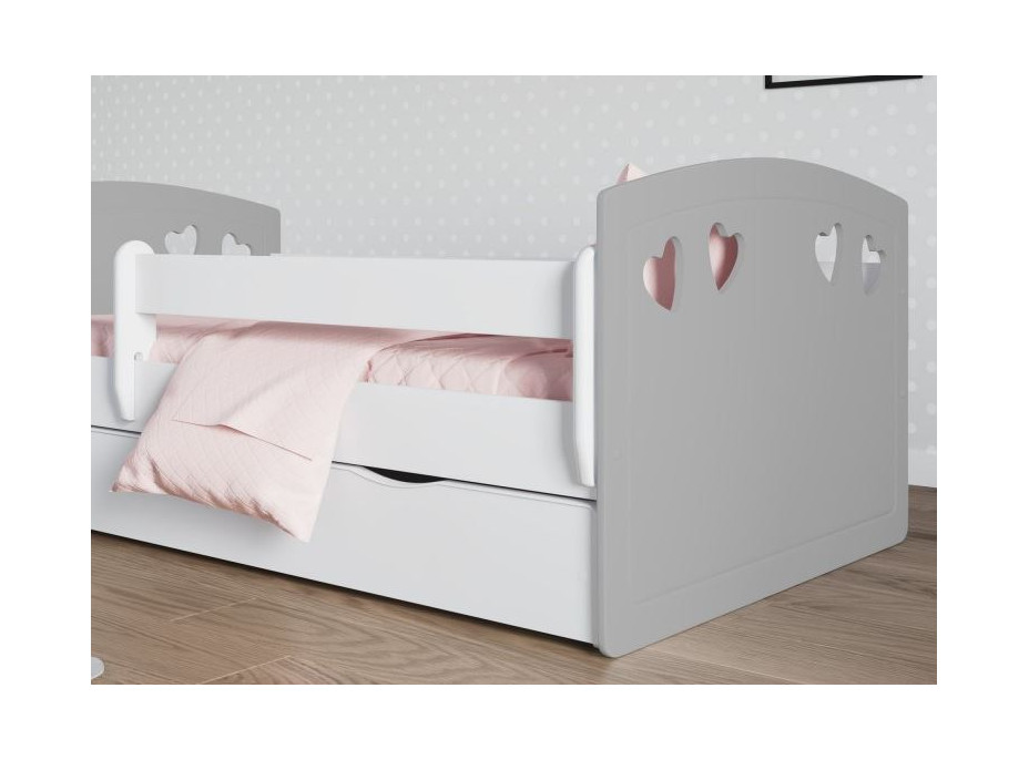 Dětská srdíčková postel JULIE se šuplíkem - šedá 160x80 cm