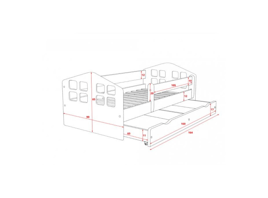 Dětská postel WINDOWS se šuplíkem - bílá 160x80 cm
