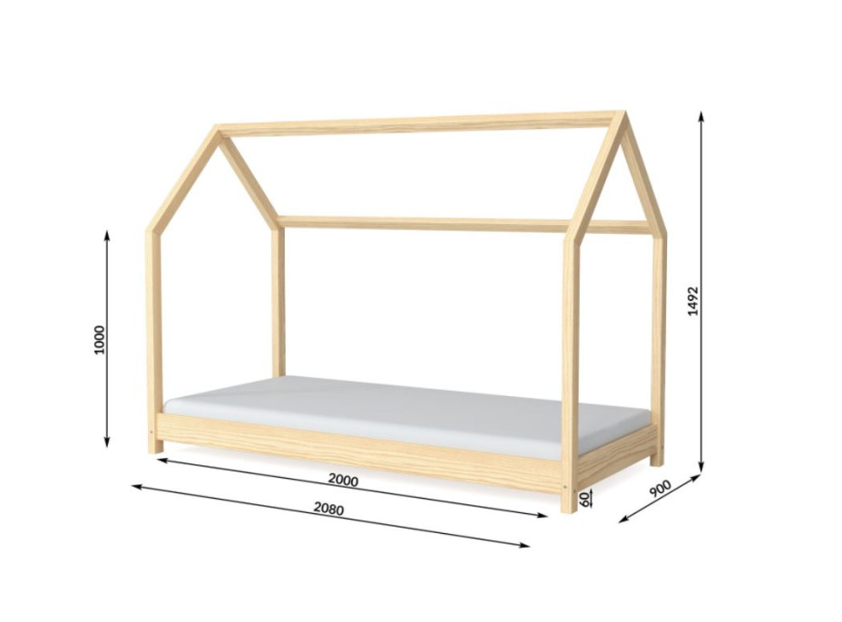 Dětská domečková postel IZABELA - šedá 200x90 cm