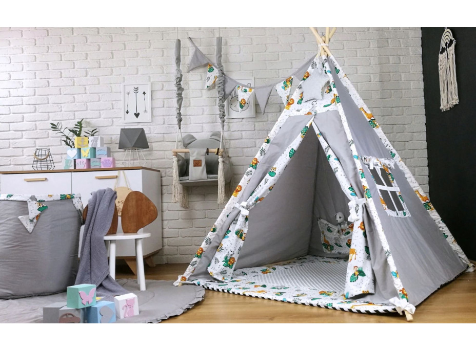 Dětský stan TEEPEE (TÝPÍ) LUXURY s doplňky - JUNGLE