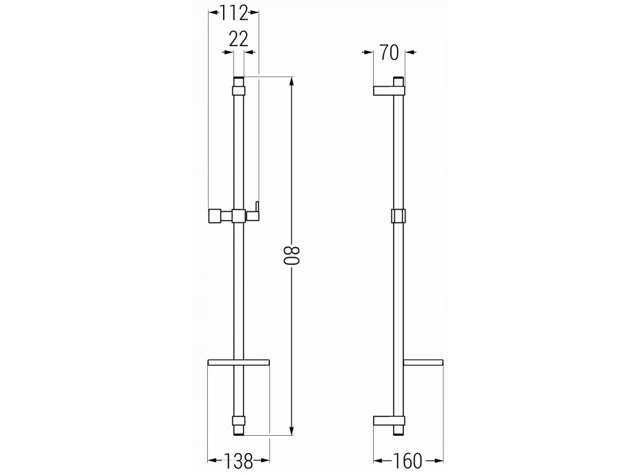 Sprchová kovová tyč s držákem na ruční sprchu a mýdlo MEXEN DQ - 80 cm - bílá, 79381-20