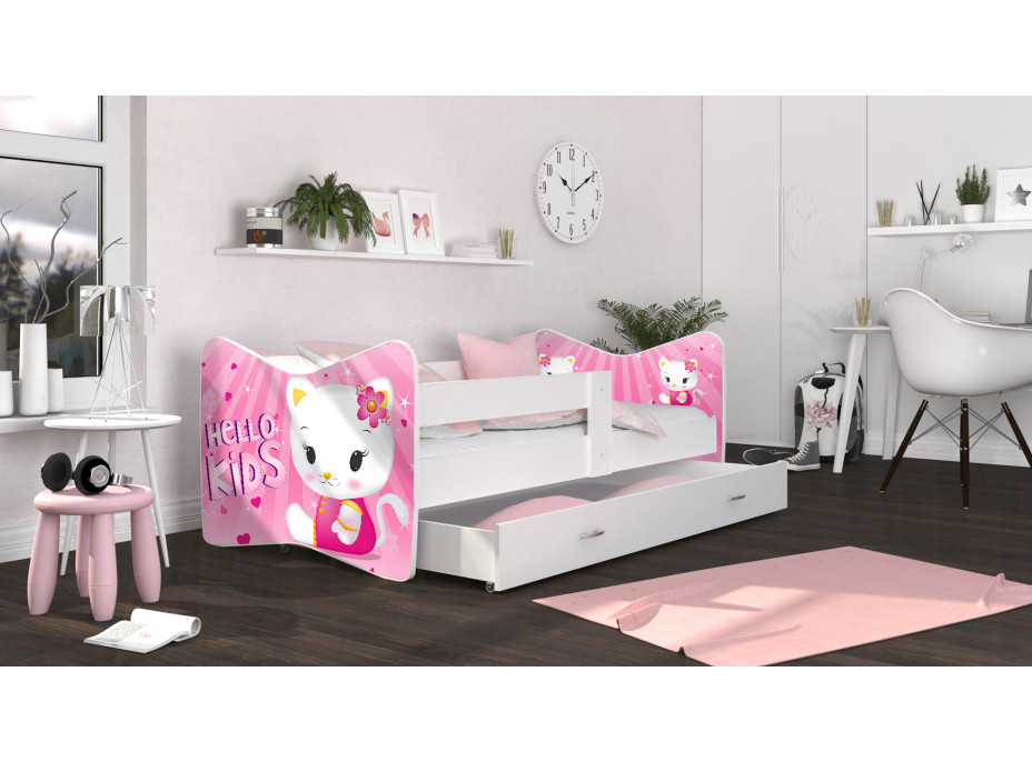 SKLADEM: Dětská postel THOMAS se šuplíkem - 180x80 cm - HELLO KITTY - růžová