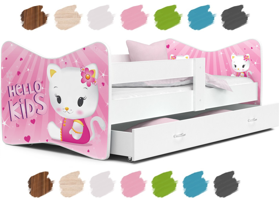 SKLADEM: Dětská postel THOMAS se šuplíkem - 180x80 cm - HELLO KITTY - růžová