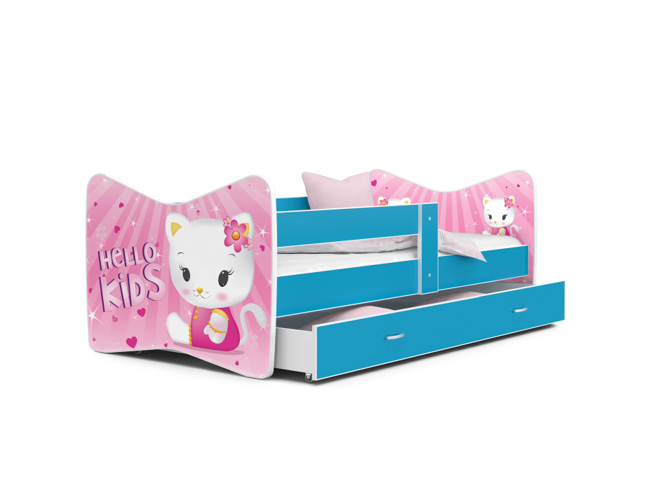 SKLADEM: Dětská postel THOMAS se šuplíkem - 180x80 cm - HELLO KITTY - růžová