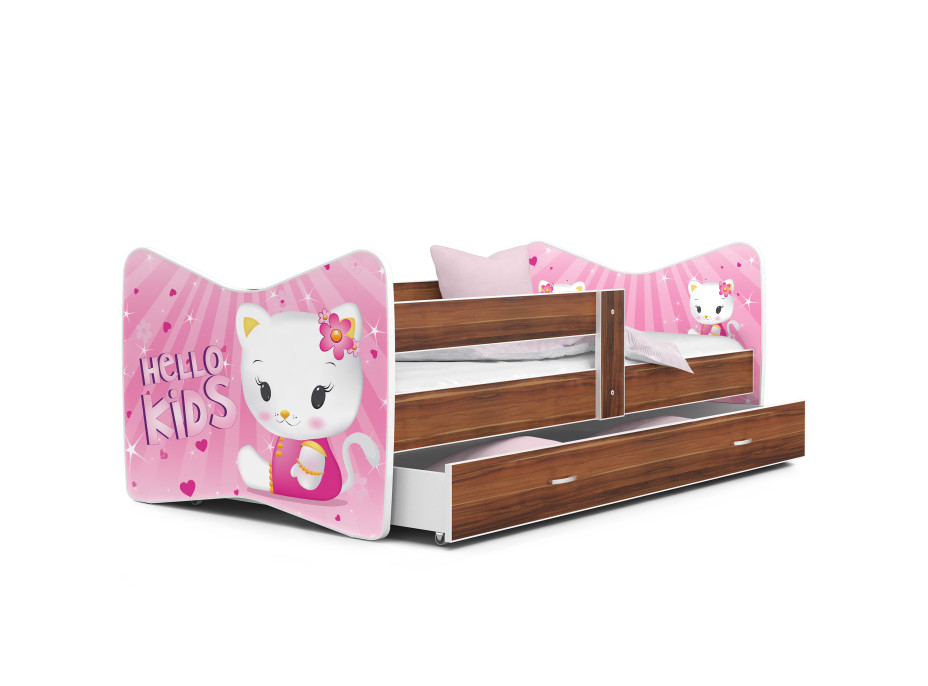 SKLADEM: Dětská postel THOMAS se šuplíkem - 180x80 cm - HELLO KITTY - růžová