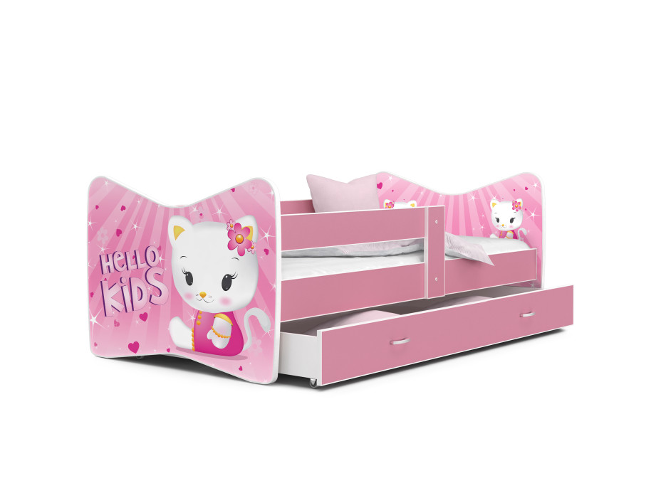 SKLADEM: Dětská postel THOMAS se šuplíkem - 180x80 cm - HELLO KITTY - růžová