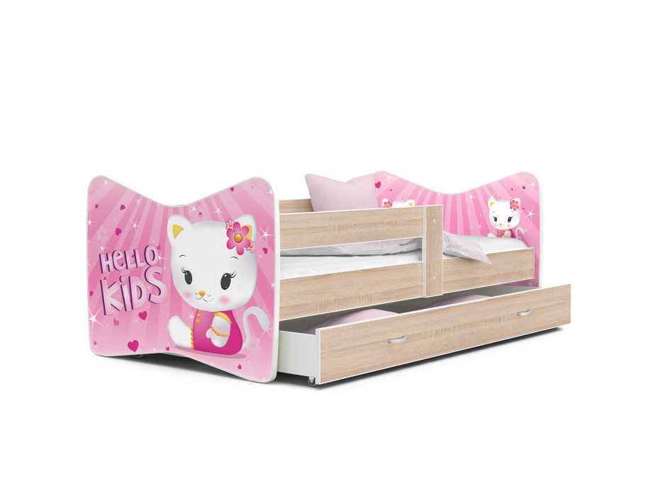 SKLADEM: Dětská postel THOMAS se šuplíkem - 180x80 cm - HELLO KITTY - růžová