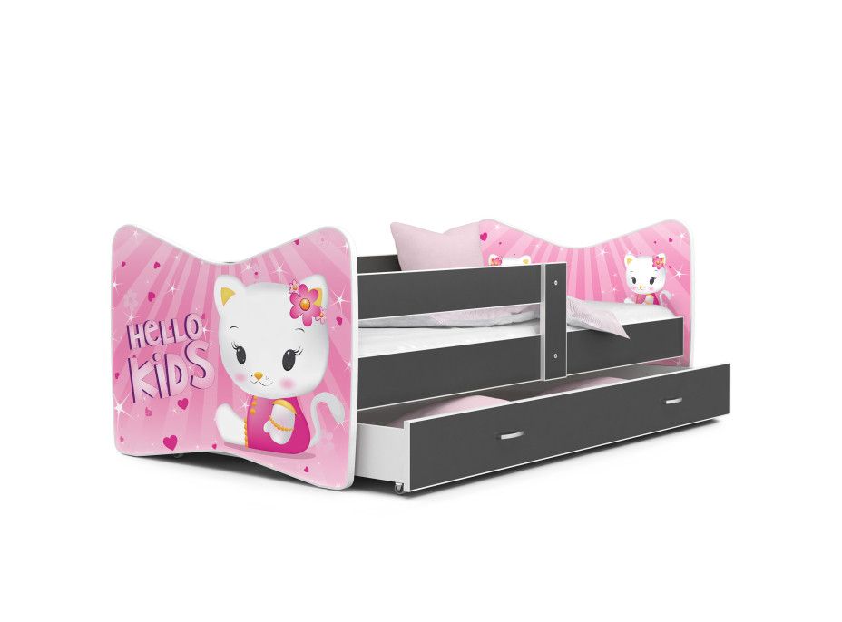 SKLADEM: Dětská postel THOMAS se šuplíkem - 180x80 cm - HELLO KITTY - růžová