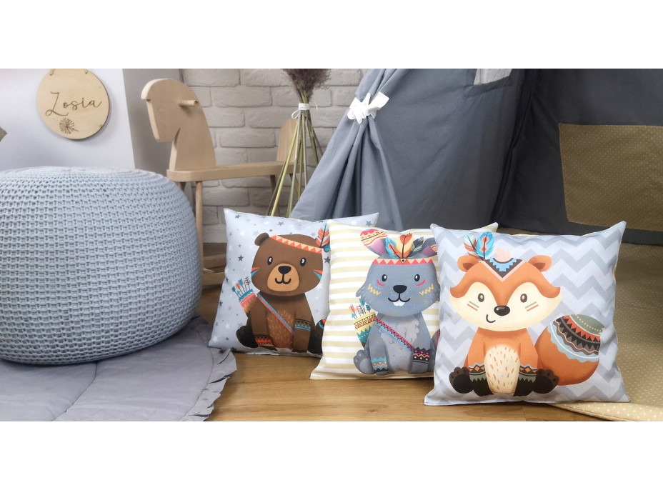 Dětský stan TEEPEE (TÝPÍ) BOHO s doplňky - šedý/béžový