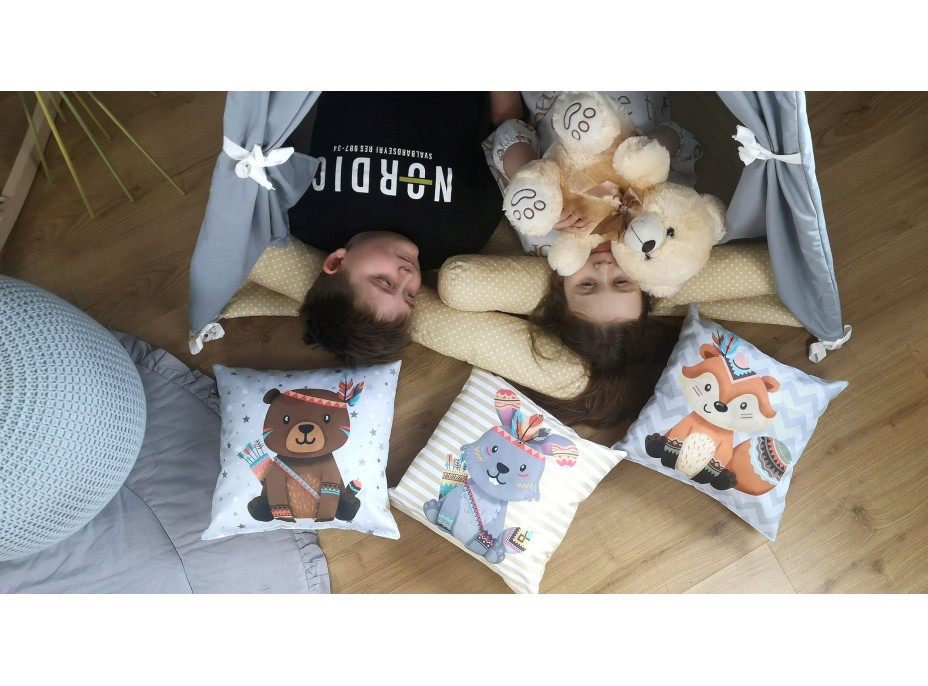 Dětský stan TEEPEE (TÝPÍ) BOHO s doplňky - šedý/béžový