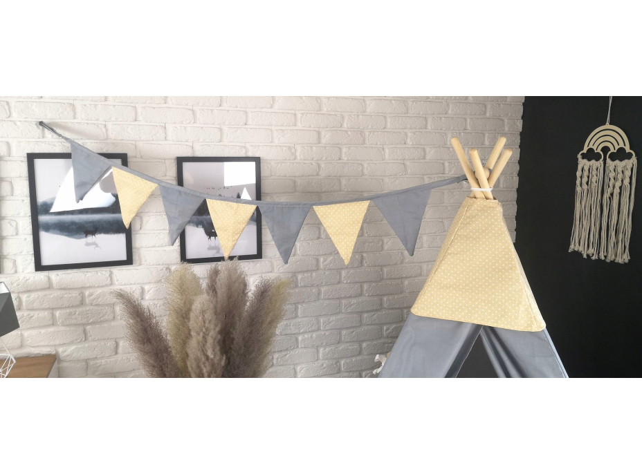Dětský stan TEEPEE (TÝPÍ) BOHO s doplňky - šedý/béžový