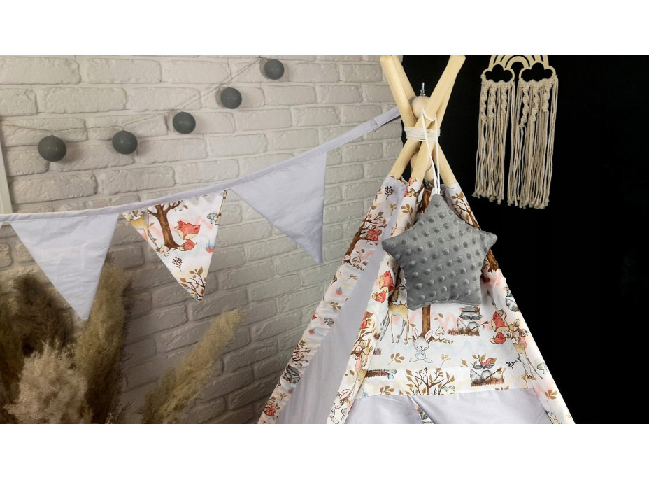 Dětský stan TEEPEE (TÝPÍ) LUXURY s doplňky - LES - šedý