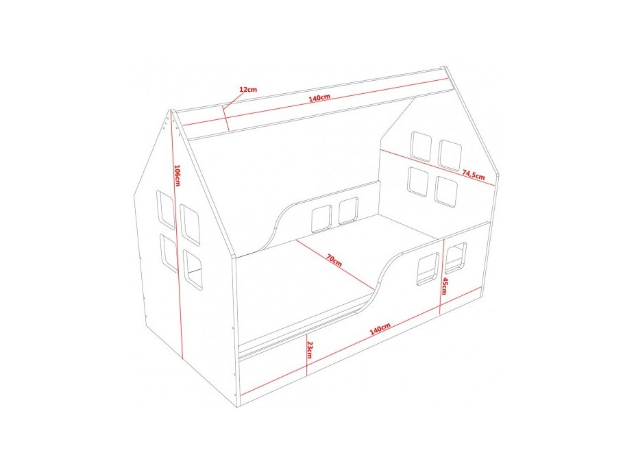 Dětská domečková postel HAPPY HOUSE - Bez motivu - 140x70 cm (12 barev) + matrace ZDARMA