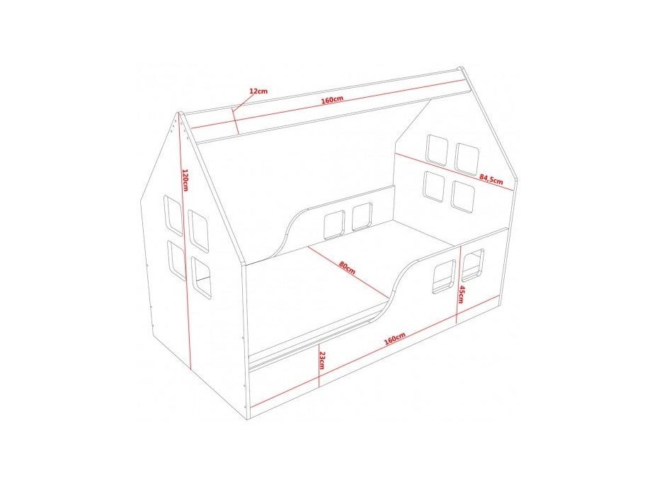 Dětská domečková postel HAPPY HOUSE - Bez motivu - 160x80 cm (12 barev) + matrace ZDARMA