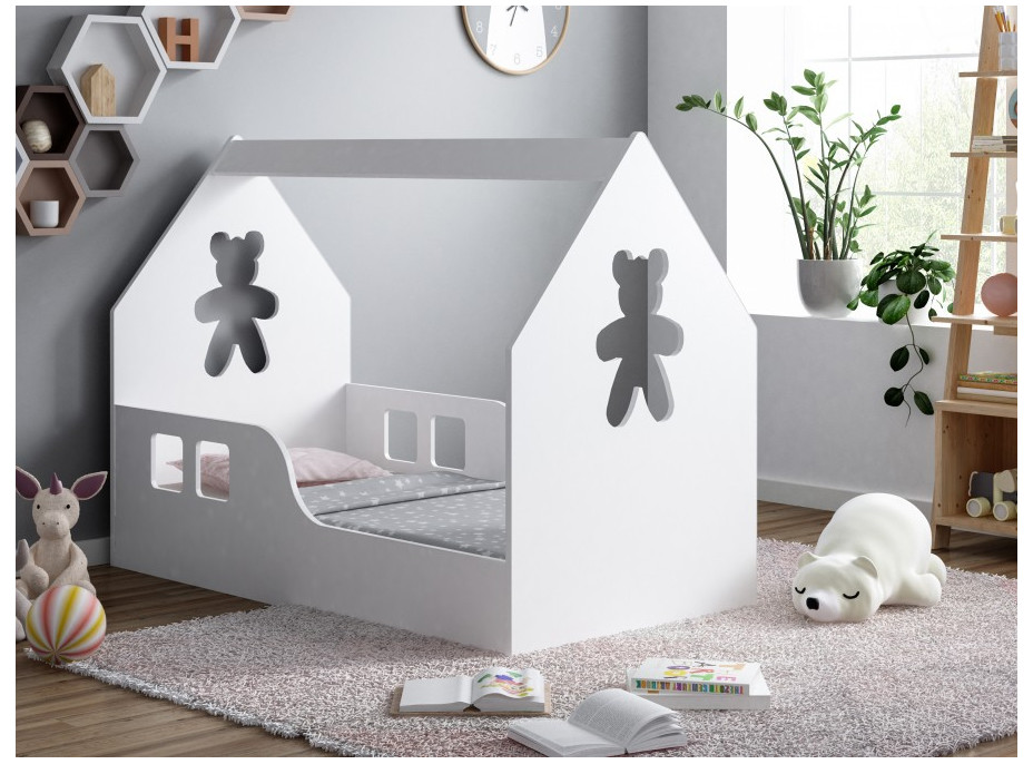 Dětská domečková postel HAPPY HOUSE - Medvídek - 140x70 cm (12 barev) + matrace ZDARMA