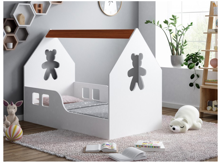 Dětská domečková postel HAPPY HOUSE - Medvídek - 140x70 cm (12 barev) + matrace ZDARMA
