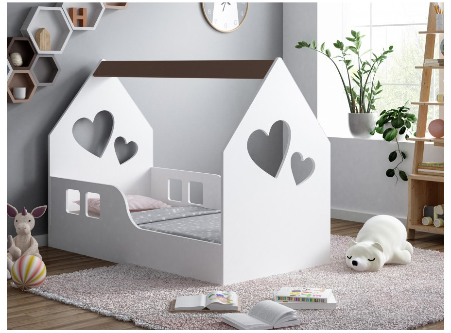 Dětská domečková postel HAPPY HOUSE - Srdíčko - 140x70 cm (12 barev) + matrace ZDARMA
