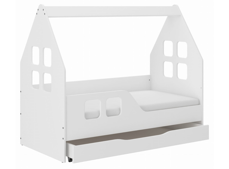Dětská domečková postel KIDHOUSE se šuplíkem - bílá - levá - 140x70 cm