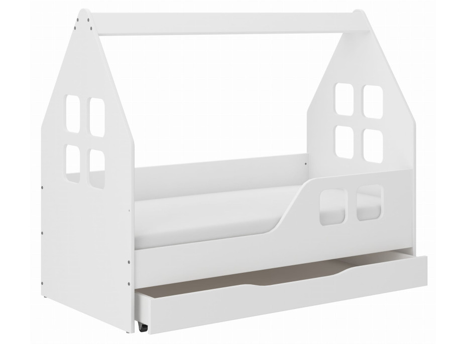 Dětská domečková postel KIDHOUSE se šuplíkem - bílá - pravá - 140x70 cm
