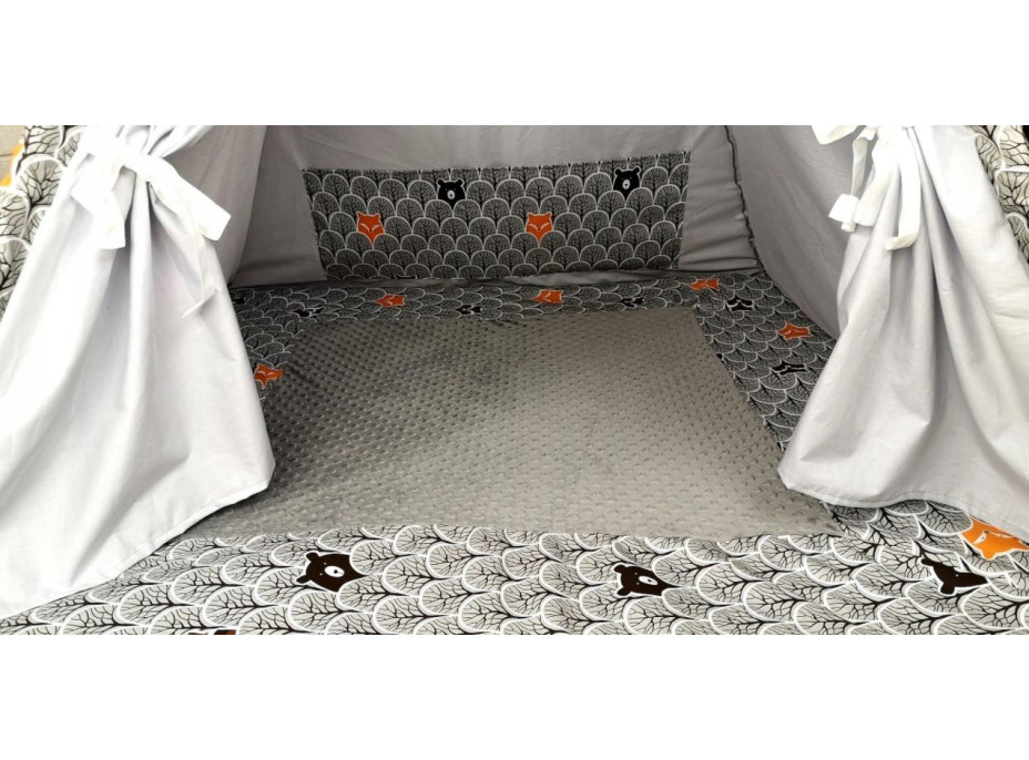 Dětský stan TEEPEE (TÝPÍ) LUXURY s doplňky - ZVÍŘECÍ PARTIČKA - šedý