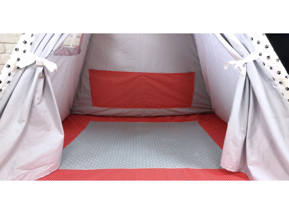 Dětský stan TEEPEE (TÝPÍ) LUXURY s doplňky - TLAPKOVÁ PATROLA - šedo/červený