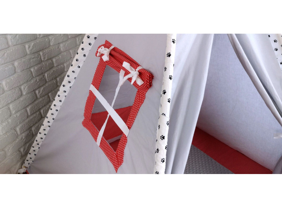 Dětský stan TEEPEE (TÝPÍ) LUXURY s doplňky - TLAPKOVÁ PATROLA - šedo/červený