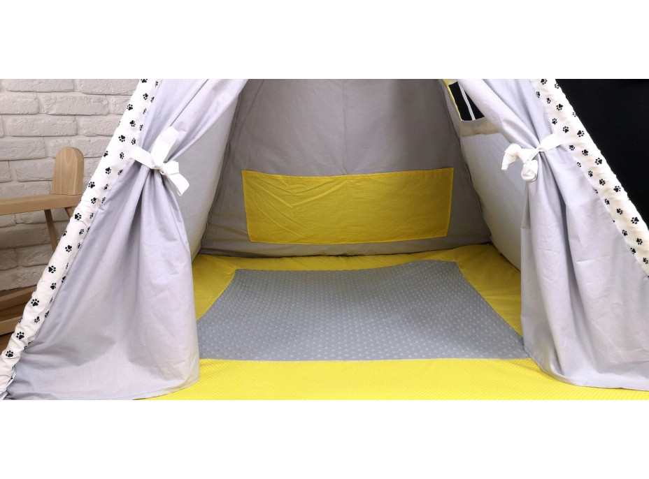 Dětský stan TEEPEE (TÝPÍ) LUXURY s doplňky - TLAPKOVÁ PATROLA - šedo/žlutý