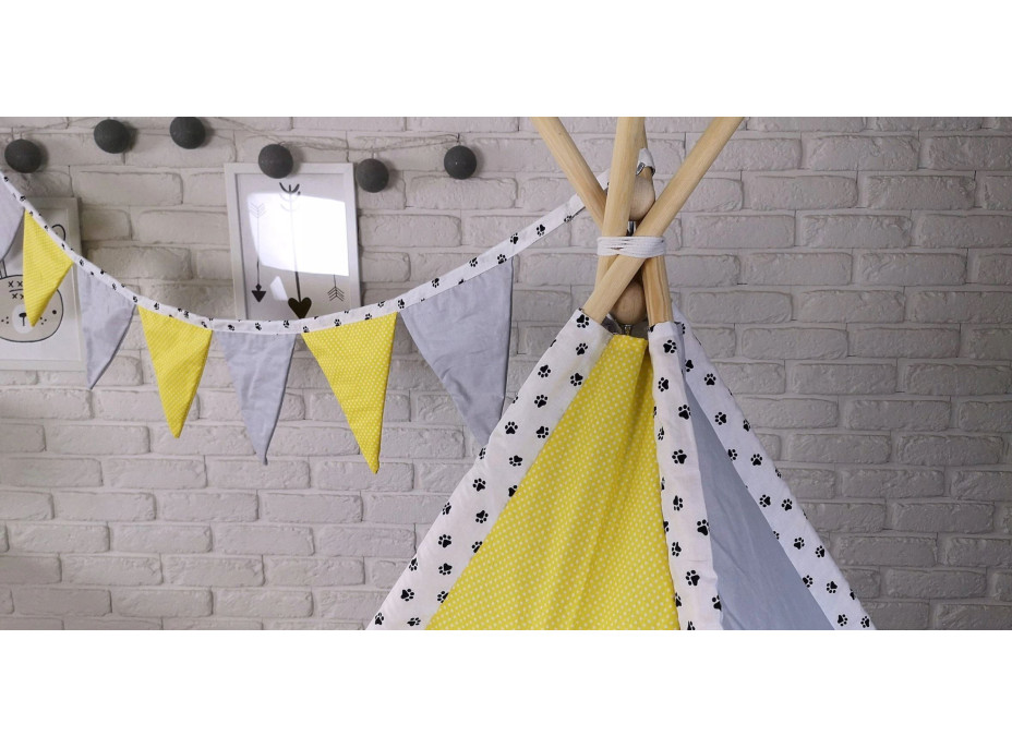 Dětský stan TEEPEE (TÝPÍ) LUXURY s doplňky - TLAPKOVÁ PATROLA - šedo/žlutý