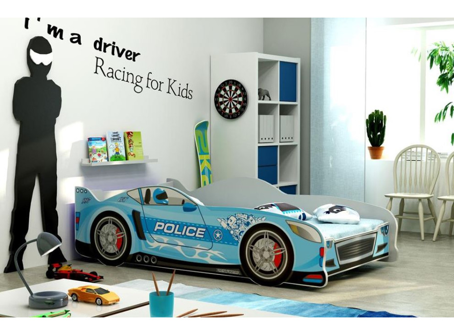 Dětská autopostel CARS POLICEJNÍ HLÍDKA modrá - 160x80 cm