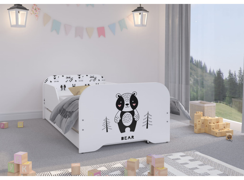 Dětská postel KIM - ČERNÝ MEDVĚD 140x70 cm + MATRACE