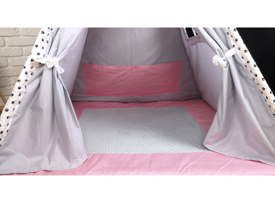 Dětský stan TEEPEE (TÝPÍ) LUXURY s doplňky - TLAPKOVÁ PATROLA - šedo/růžový