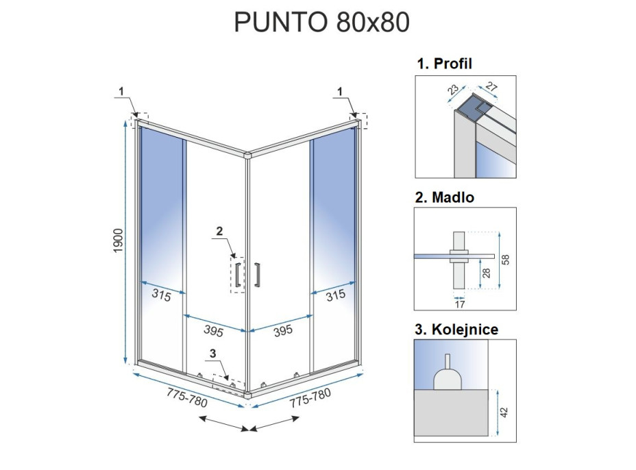 Sprchový kout MAXMAX Rea PUNTO 80x80 cm