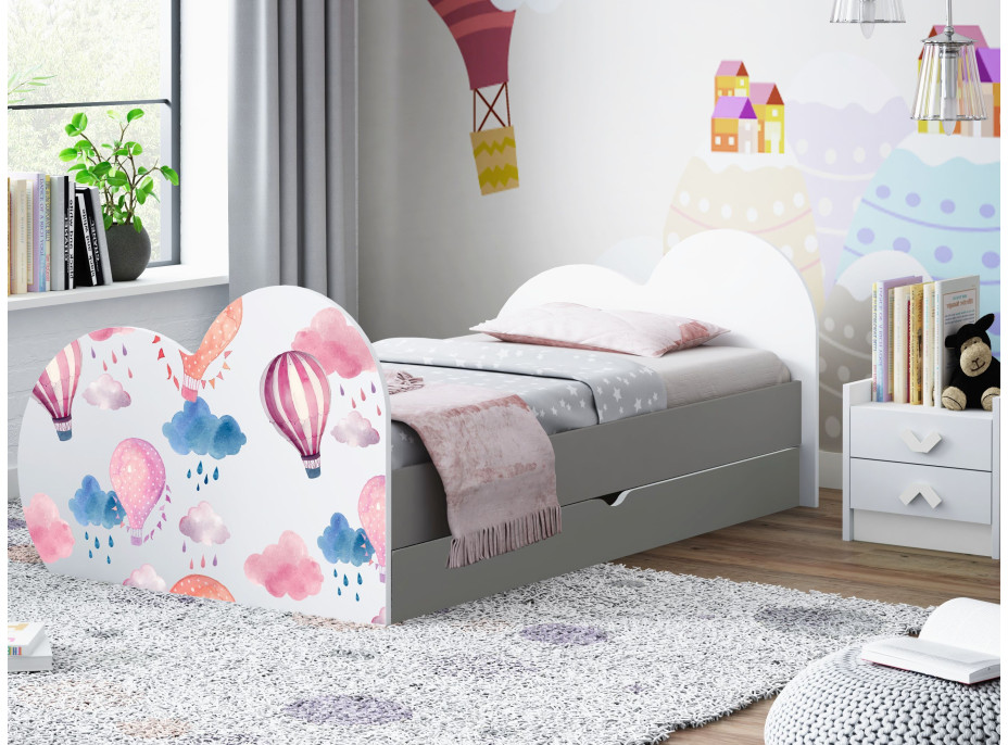 Dětská postel BALÓNY 160x80 cm, se šuplíkem – (11 barev) + matrace ZDARMA