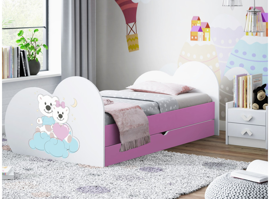 Dětská postel ZAMILOVANÍ MEDVÍDCI 160x80 cm, se šuplíkem (11 barev) + matrace ZDARMA