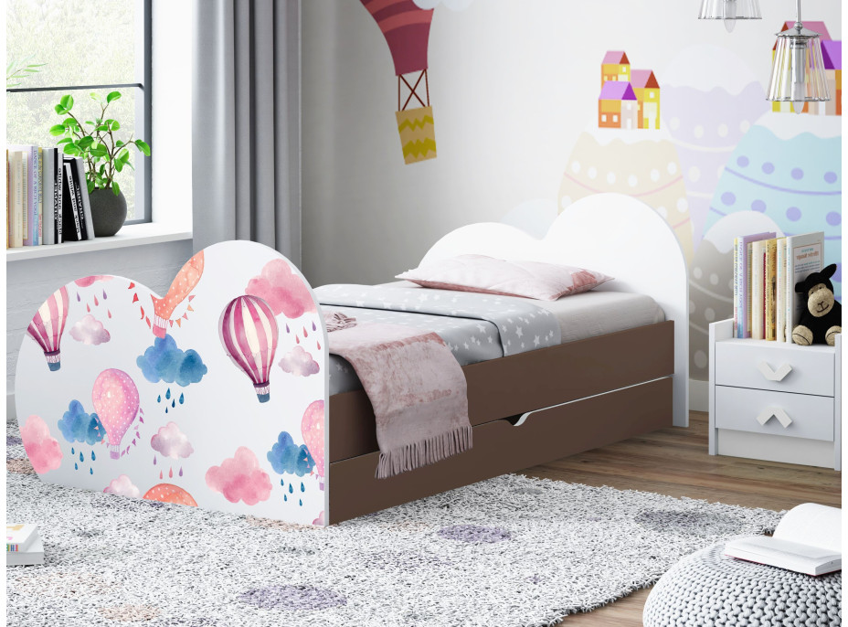 Dětská postel BALÓNY 180x90 cm, se šuplíkem (11 barev) + matrace ZDARMA