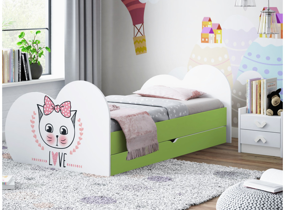 Dětská postel KOŤÁTKO 180x90 cm, se šuplíkem (11 barev) + matrace ZDARMA