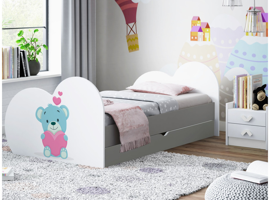 Dětská postel MEDVÍDEK 180x90 cm, se šuplíkem (11 barev) + matrace ZDARMA