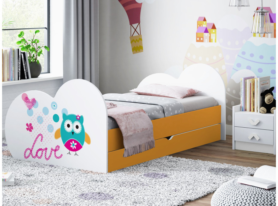 Dětská postel SOVIČKA 180x90 cm, se šuplíkem (11 barev) + matrace ZDARMA