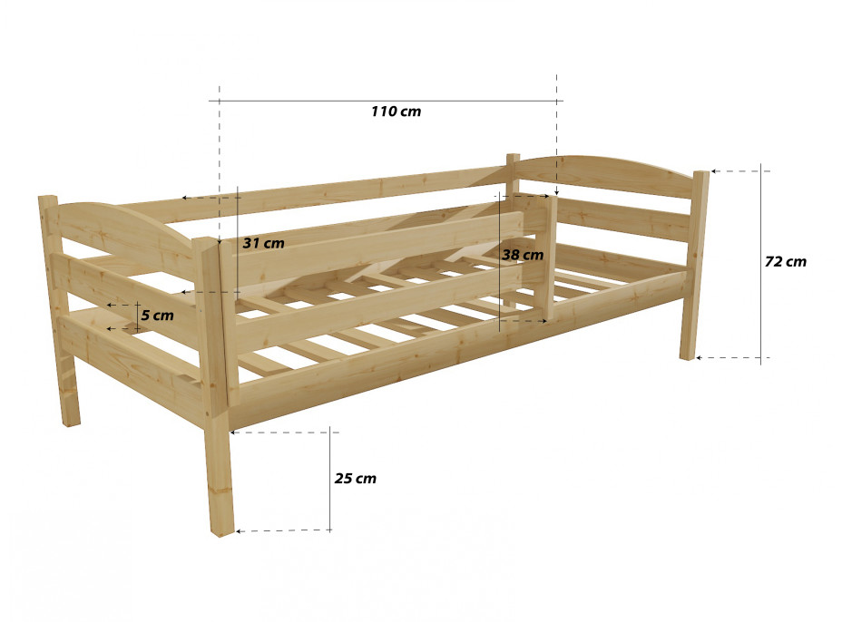 Dětská postel z MASIVU 200x90cm bez šuplíku - DP020