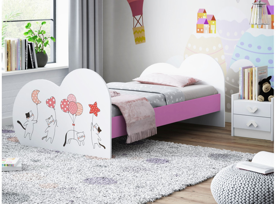 Dětská postel ZAMILOVANÉ KOČIČKY 190x90 cm (11 barev) + matrace ZDARMA